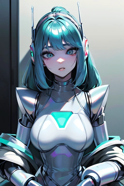 empty eyes,robotized woman ,big bust,Robot Joint ,Metal skin,dress,android,Robot Suit