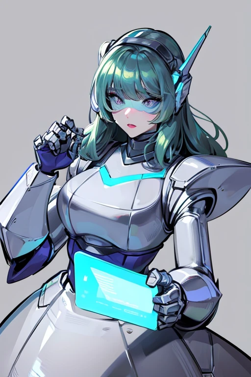 empty eyes,robotized woman ,big bust,Robot Joint ,Metal skin,dress,android,Robot Suit