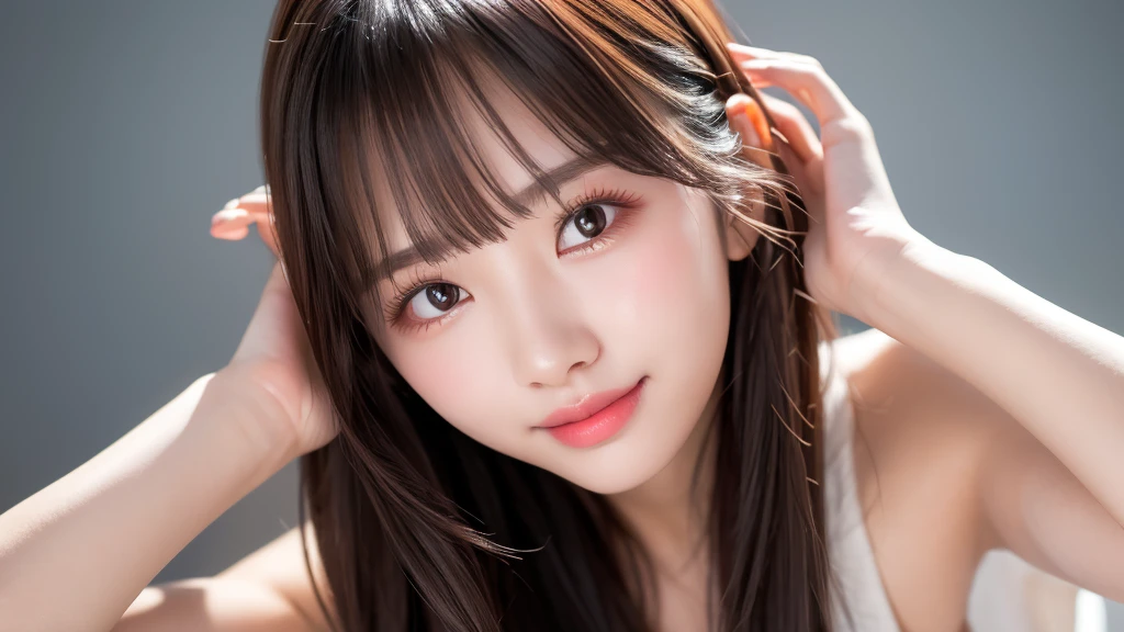 A cute girl is getting adrenaline from the rising stock prices、Medium Hair,Natural color lip, smile,20-year-old girl、Perfect beautiful face and fingers,Blur the background、Physiologically correct body、Beautifully detailed face、Perfect and beautiful double eyelids、Small face