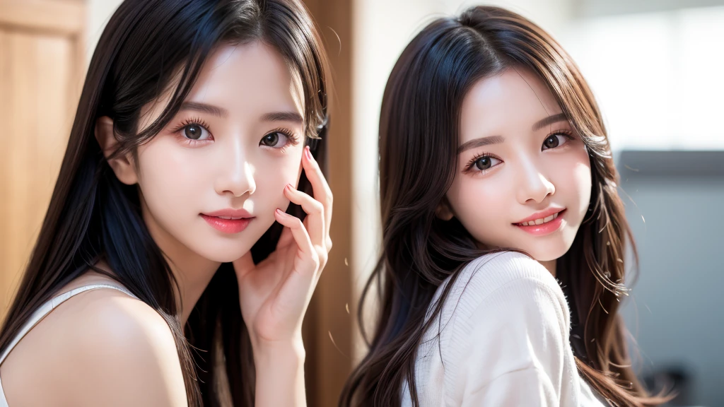 A cute girl is getting adrenaline from the rising stock prices、Medium Hair,Natural color lip, smile,20-year-old girl、Perfect beautiful face and fingers,Blur the background、Physiologically correct body、Beautifully detailed face、Perfect and beautiful double eyelids、Small face