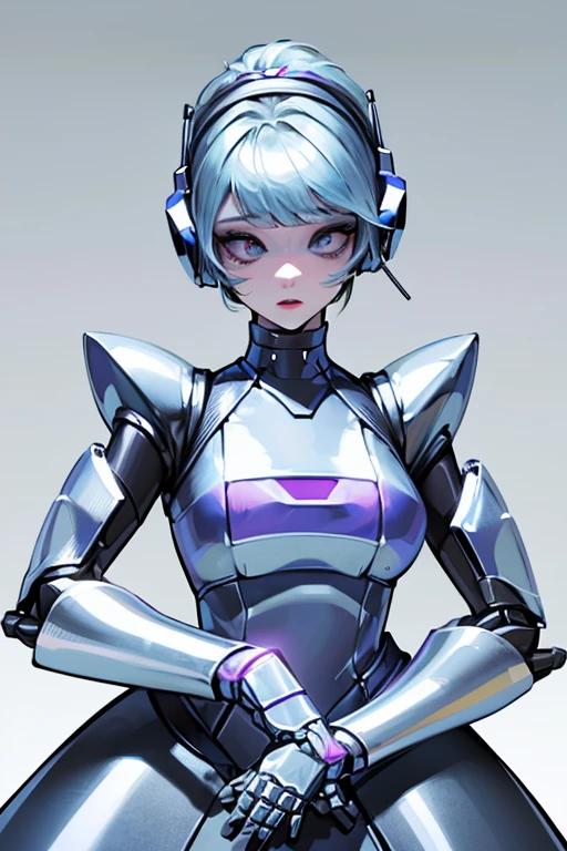 empty eyes,robotized woman,robot transformation ,big bust,Robot Joint,Metal skin