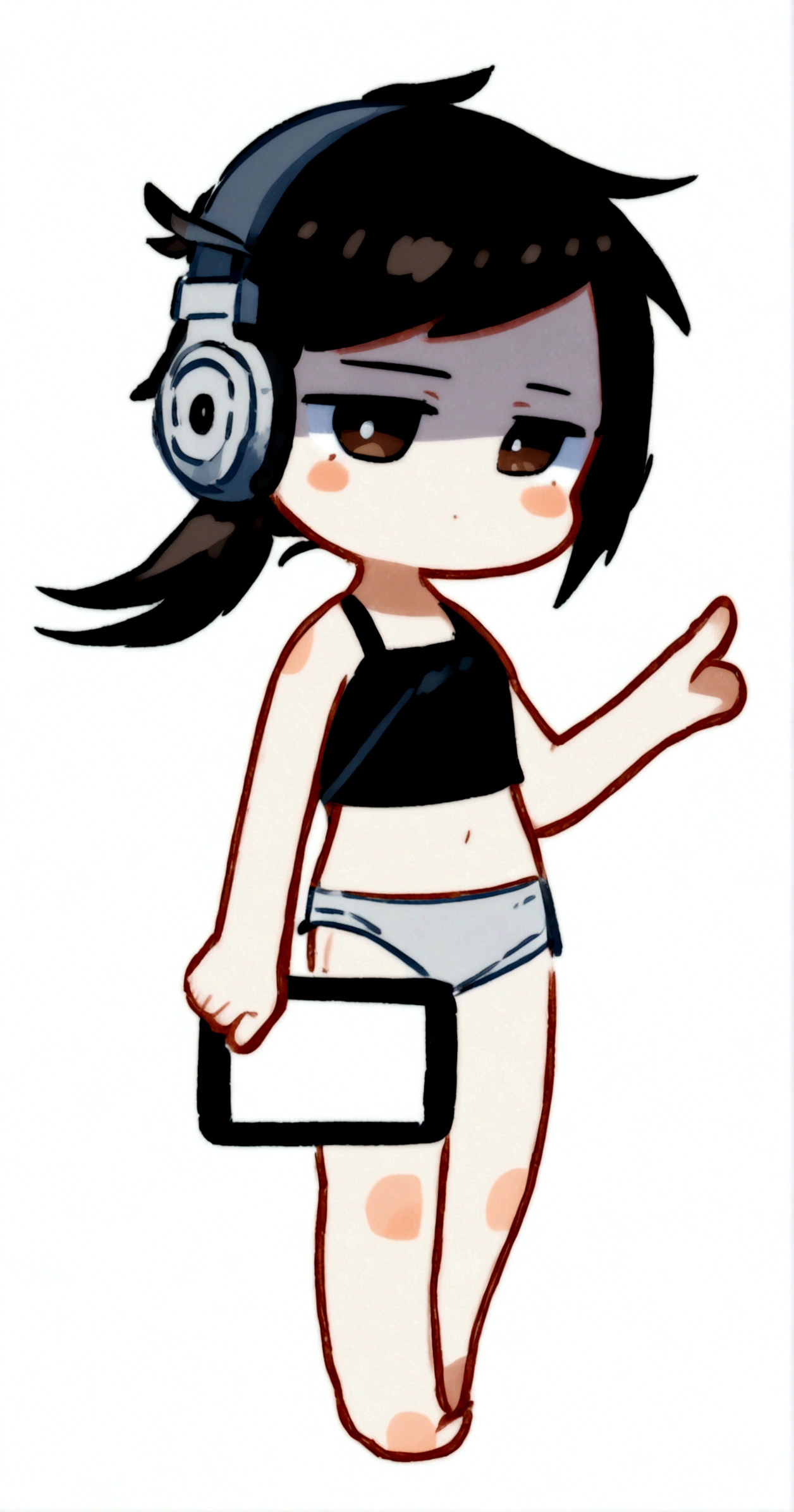 cartoon girl with headphones and a tablet, Kantai collection style, whole body portrait of a short!, Advanced Digital Chibi Art, with headphones, в стиле Anime, with headphones, Anime, whole body!, black man, Chibi Girl, style, I guess, Anime-стиль, Wife, ig studios в стиле Anime