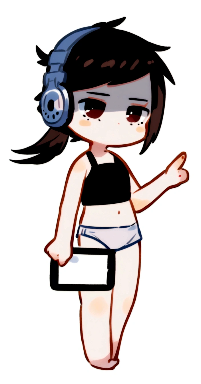 cartoon girl with headphones and a tablet, Kantai collection style, whole body portrait of a short!, Advanced Digital Chibi Art, with headphones, в стиле Anime, with headphones, Anime, whole body!, black man, Chibi Girl, style, I guess, Anime-стиль, Wife, ig studios в стиле Anime