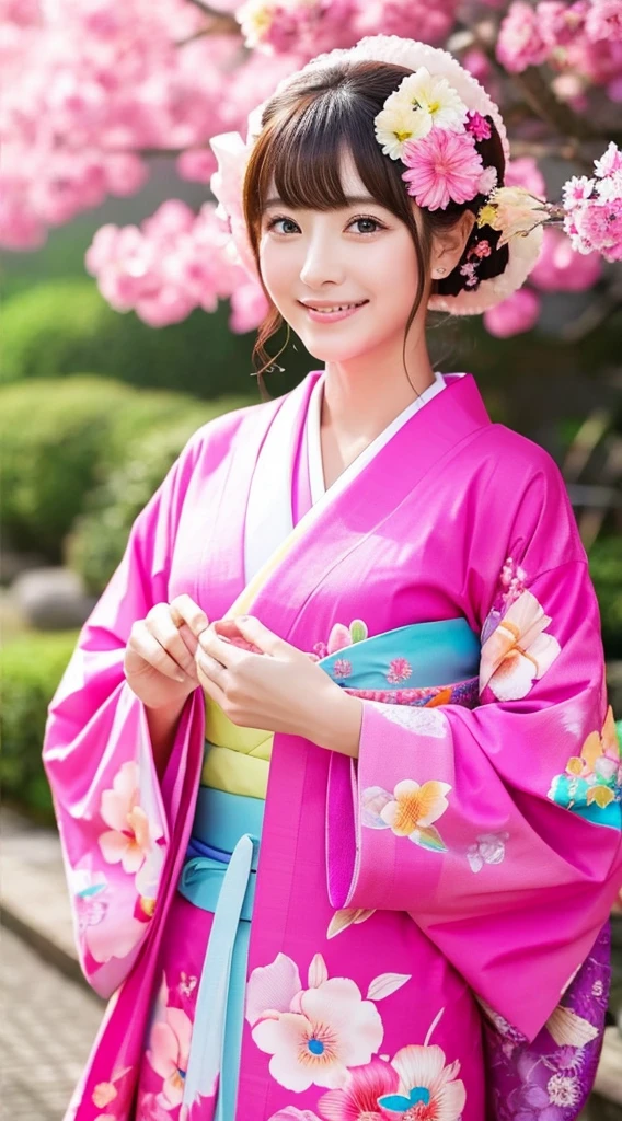 top-quality、hiquality、Top image quality、A Japanese style、colourfull、Vivid、best beauty、Pink kimono、