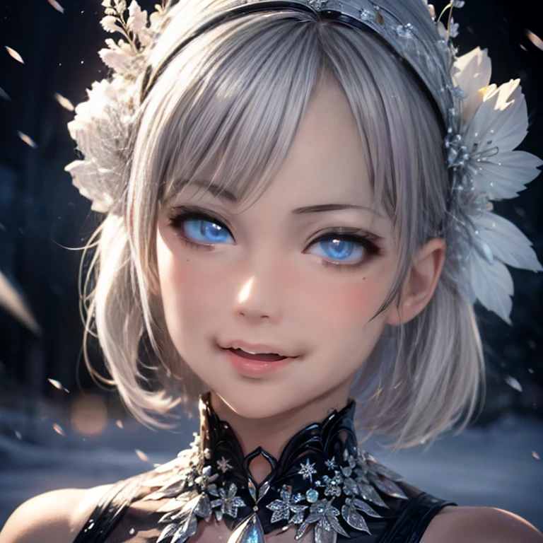 KAWAII girls standing in glowing snow dust, Stunning detailed eyes, beautiful detailed lips, extremely detailed eyes and face, long eyelashes, detailed fantasy snow fairy, glowing snowflakes, intricate snowy background, soft blue and silver color palette, ethereal and magical lighting, cinematic composition, (best quality,4k,8k,highres,masterpiece:1.2),ultra-detailed,(realistic,photorealistic,photo-realistic:1.37)