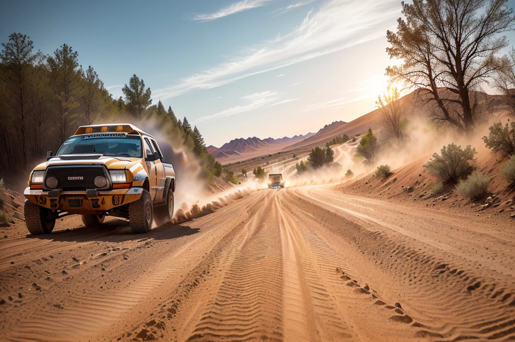 there is a truck driving down a Dirt Road with a lot of dust, Off-road, Off-road, traveling long Dirt Road, Best selection on Adobe Stock, shutter, Dirt Road, rally driving photo, Dirt Road background, dust and sand in the air, Vehicle Photography, road trip exciting, Thomas Haffner, photo shoot