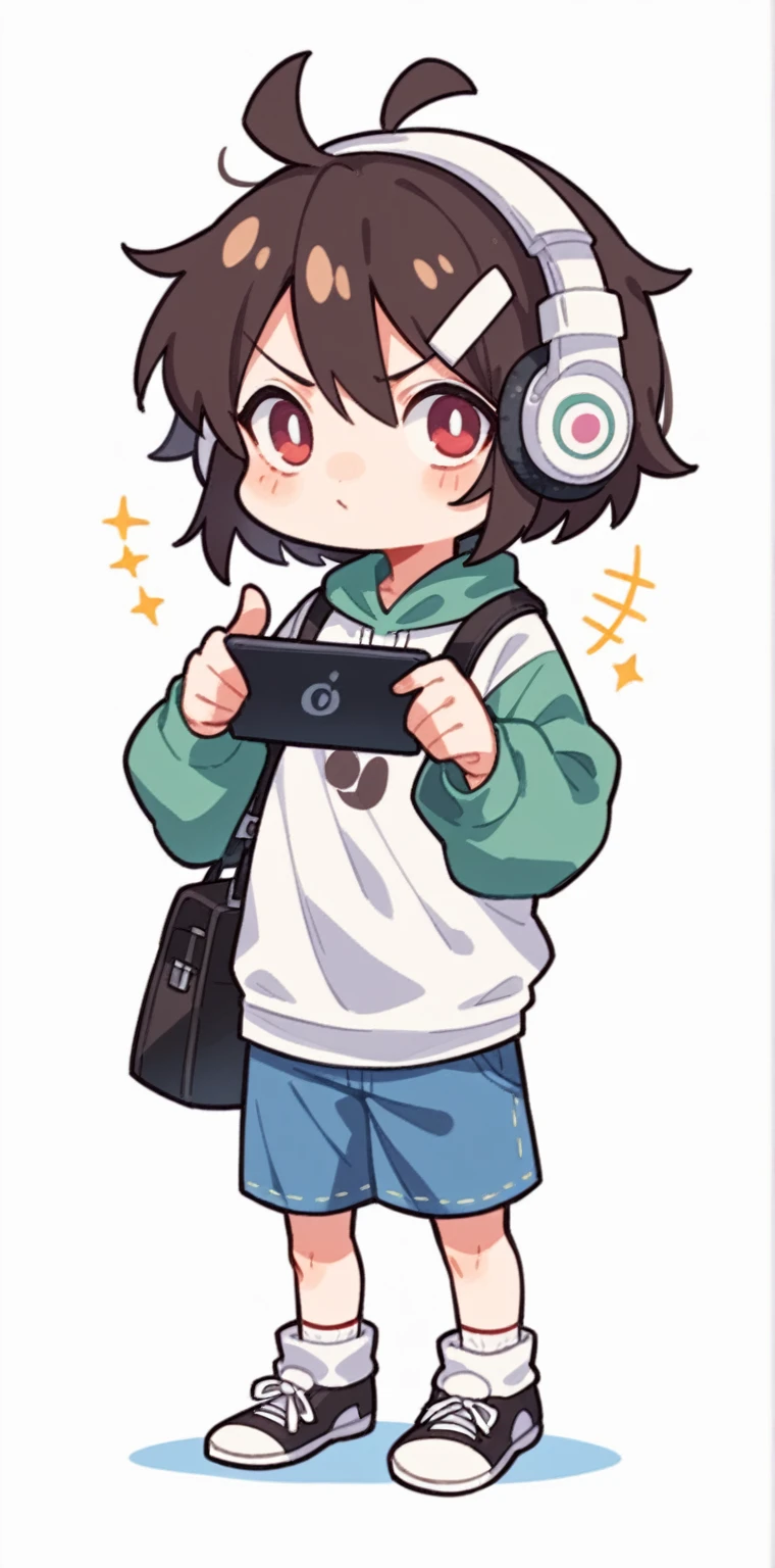 cartoon girl with headphones and a tablet pointing at something, full body!, in an anime style, full_body!!, ecchi anime style, with headphones, with head phones, chibi style, cel shaded!!!, unknown artstyle, thicc, jaidenanimations, chibi, anime moe artstyle, holding a pudica pose
