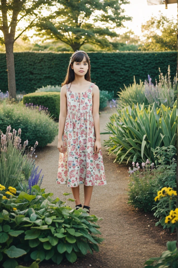 Girl in a dress in girl in a dress inspired by nature and the fictitious nature of the garden