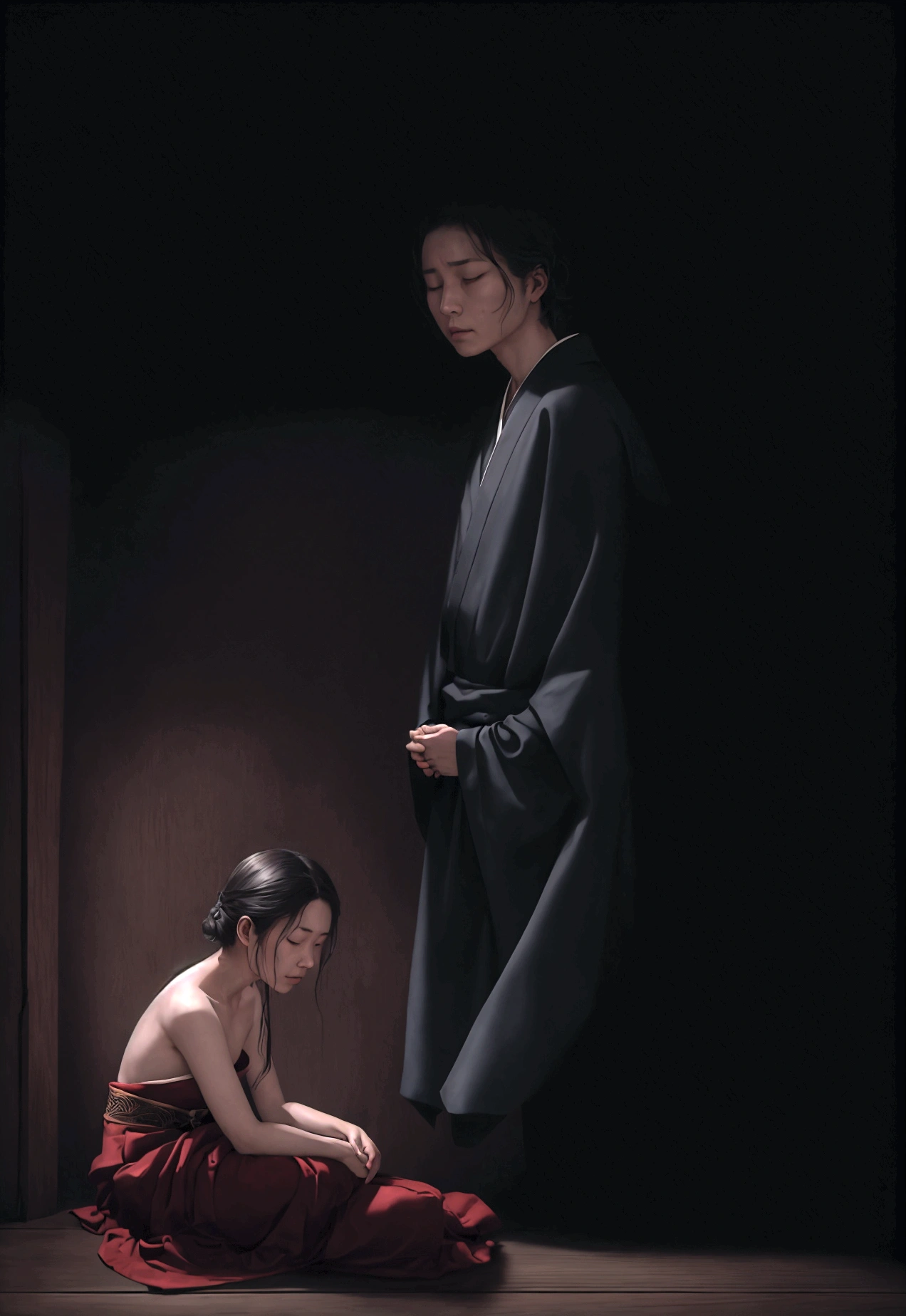 Meishu-Sama, johrei, luz divina, Japanese sitting praying to the heavens, unclothed, undressed, diante de um orisonte lindo, com o sol se pondo, with one hand forward, in connection with the divine, foto retrato, Directed by: Drew Tucker, Directed by: Adam Marczyński, Directed by: Alexandre Kucharsky, Directed by: Gavin Nolan, Surrealismo 8K, Directed by: Jason Felix, Yuri Shwedoff e Tom Bagshaw, arte ilustrativa, Estilo Erik Johansson