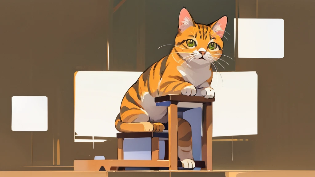 Cat、Brown tabby、Sitting、whole body、There is no background、１Animals