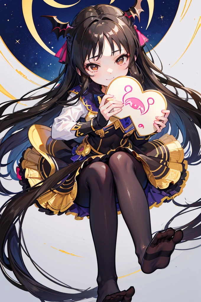 Highest quality　Highest quality　Draw a face carefully　High-definition anime-style face　Super Glowing Skin　Long black hair　Brown leotard　Golden pantyhose　Succubus　lure　smile　Show the soles of your feet　Close up of the soles of the feet