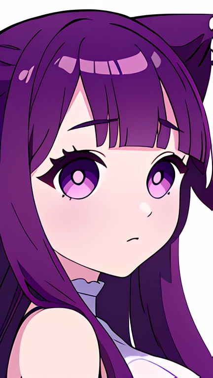 kawaii girl,Fern, Long Hair, bangs, (Purple eyes:1.1), Purple Hair, Side Lock, blunt bangs, (Bright Eyes:1.5), Half Up,Big breast, (score_9, score_8_up:1.1), score_7_up,twitch emotes,anime style,cartoon