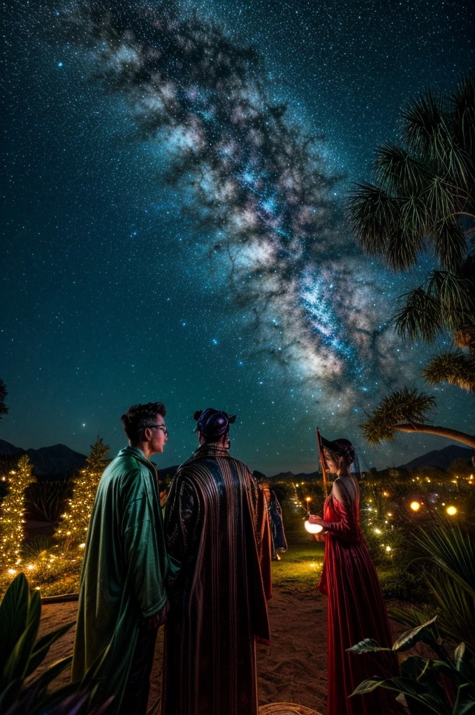 lots of people, galactic garden. lush party, starry sky, holiday, planets, fun, master class, high detail objects. 8k, spiral galaxy, romance
