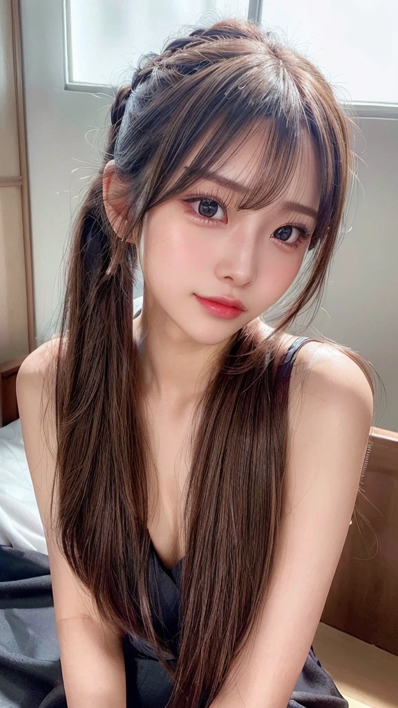 NSFW,masterpiece, best quality, when he did、Blowjob、indoor、On the bed,Ultra-detailed, finely detail, hight resolution, 8K Wallpaper, Perfect dynamic composition, Beautiful detailed eyes,,Close-up of face,,Blushing,Facing forward,Long hair ponytail,((8k, Raw photo, Best Quality, Mastepiece:1.2), (Realism, Photorealistic:1.4), (Highly detailed 8K wallpapers), Depth of written boundary, Cinematic Lighting, Soft Light, Detailed Beauty Eye,Shiny and smooth light brown ponytail, Asymmetrical bangs, Shiny skin, Ultra-detailed skins ,It is high resolution., High detail, Detailed hairstyle, Detailed facial beauty, Hyper-realistic, Perfect limbs, Perfect Anatomy ,1 Japanese girl,Famous Japanese Idols, Perfect female body,A shy smile,Short eyelashes,Double-edged eyelids,Look straight here,Hair style: ponytail,