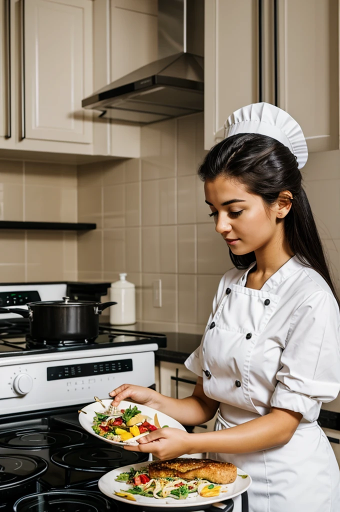 A 24 year old girl cooking 
