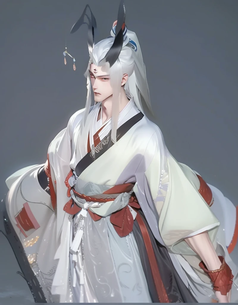 一个man，a boy，阴阳师的man：1.5，白发man，There are two devil&#39;s feet on the head，Japan Yokai，Japanese Kimono，Knots，Waist，man，High Ponytail，Shoulder-length white hair，Green eyes，Chest muscles，Black base layer with gold outline，clothing，Gold headdress，，Metal Clothes，Metal Clothing，Metal pattern，Horns on the head，Arm muscles，赤裸的man，Chest muscles上有纹身，Black nails，Monster ears，((best quality, 8K, masterpiece:1.3)), Key Points: 1.2, Perfect body beauty: 1.4, , Highly detailed face and skin texture, ,  (Residence: 1.3), , Gu Weiss, Gurwitz-style artwork, , author：Yang Jie, Epic and beautiful character art, Stunning character art, author：Fan Qi, by Wuzhun Shifan, pixiv art station 街道 Gu Weiss, , Strong sense of detail and layering, rich and colorful, Has a unique texture, rich and rich and colorful, color, vivid, Design Art, 16K, Very detailed, {{illustration}}, {Extremely refined}, {Exquisite surface treatment}, Very detailed, Delicate and shining eyes, {{light}}, 极端light效果, Model: realism, CFG size: 12, Laura: Bright texture (1.35), high quality, masterpiece, Exquisite facial features, Delicate hair depiction, Detailed depiction of the eyes, masterpiece, best quality, Ray Tracing, Extremely detailed CG unified 8K wallpaper, masterpiece, best quality, 
