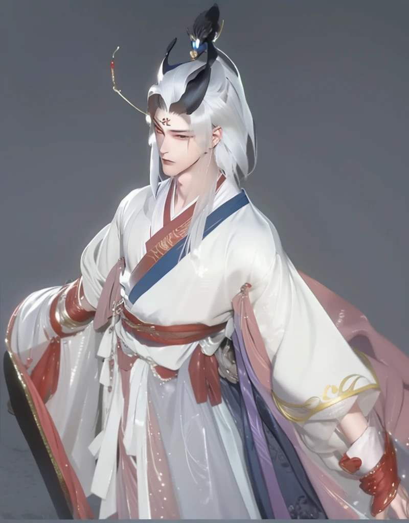 一个man,a boy,阴阳师的man:1.5,白发man,There are two devil's feet on the head,Japan Yokai,Japanese Kimono,Knots,Waist,man,High Ponytail,Shoulder-length white hair,Green eyes,Chest muscles,Black base layer with gold outline,clothing,Gold headdress,,Metal Clothes,Metal Clothing,Metal pattern,Horns on the head,Arm muscles,赤裸的man,Chest muscles上有纹身,Black nails,Monster ears,((best quality, 8K, masterpiece:1.3)), Key Points: 1.2, Perfect body beauty: 1.4, , Highly detailed face and skin texture, , (Residence: 1.3), , Gu Weiss, Gurwitz-style artwork, , author:Yang Jie, Epic and beautiful character art, Stunning character art, author:Fan Qi, by Wuzhun Shifan, pixiv art station 街道 Gu Weiss, , Strong sense of detail and layering, rich and colorful, Has a unique texture, rich and rich and colorful, color, vivid, Design Art, 16K, Very detailed, {{illustration}}, {Extremely refined}, {Exquisite surface treatment}, Very detailed, Delicate and shining eyes, {{light}}, 极端light效果, Model: realism, CFG size: 12, Laura: Bright texture (1.35), high quality, masterpiece, Exquisite facial features, Delicate hair depiction, Detailed depiction of the eyes, masterpiece, best quality, Ray Tracing, Extremely detailed CG unified 8K wallpaper, masterpiece, best quality,