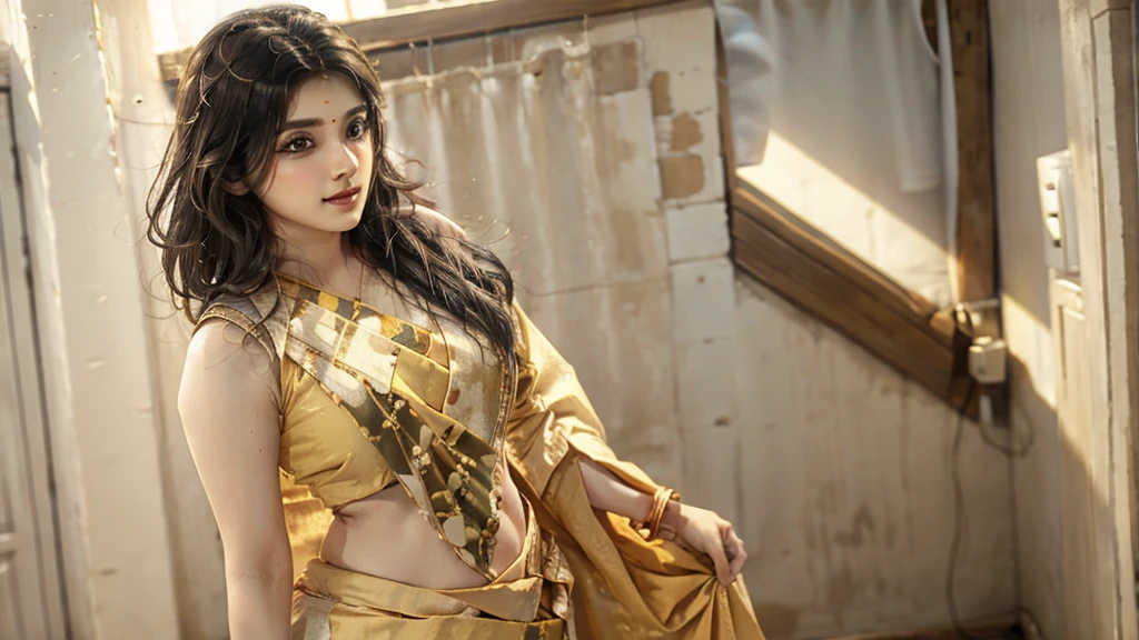 indian wearing yellow saree in hot