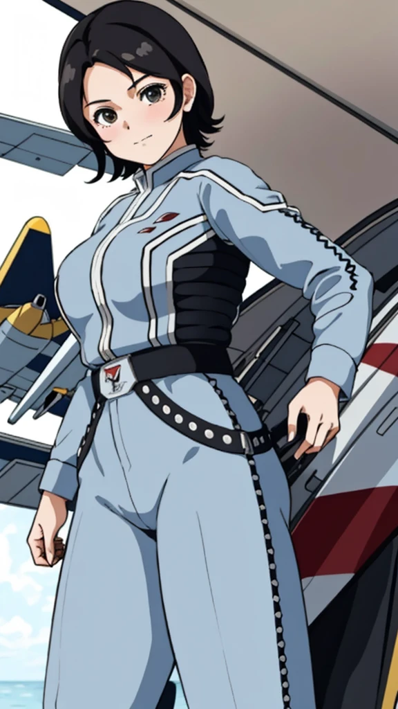 masterpiece, best quality, 独奏,1girl,looking at viewer,, cowboy shot,sea,anime style,
anne、Ultra Guard Interior、Fighter Aircraft Background、