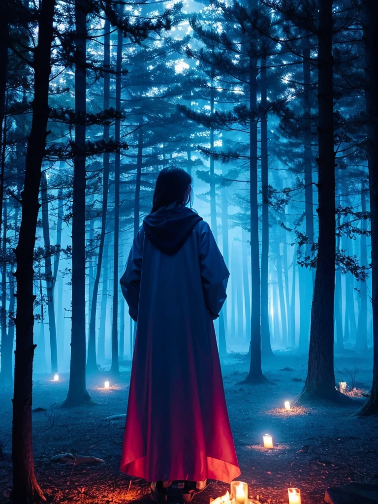 Blue Flame、ghost、Dark Forest、night、深night、Red eyes、Apparition、mysterious、lake、Foggy、