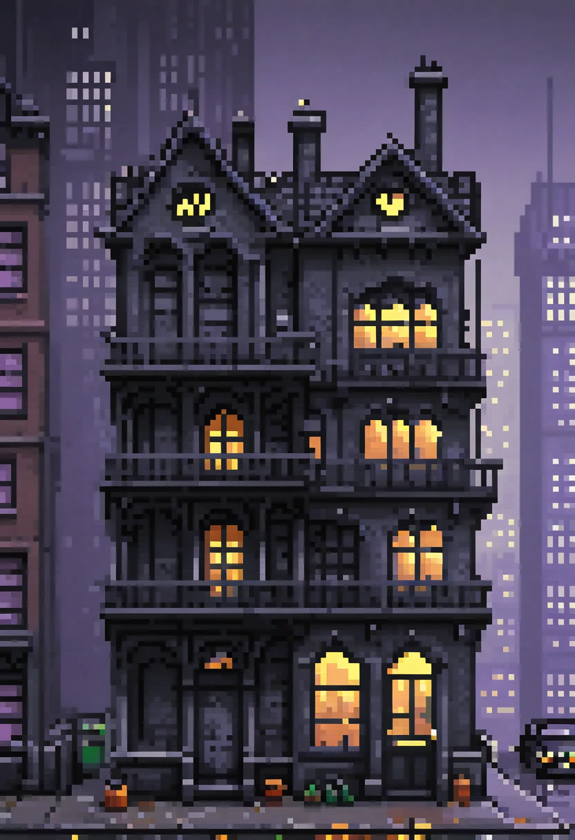 arte de pixel, 258 bits, sheet de casas de gotham city realista