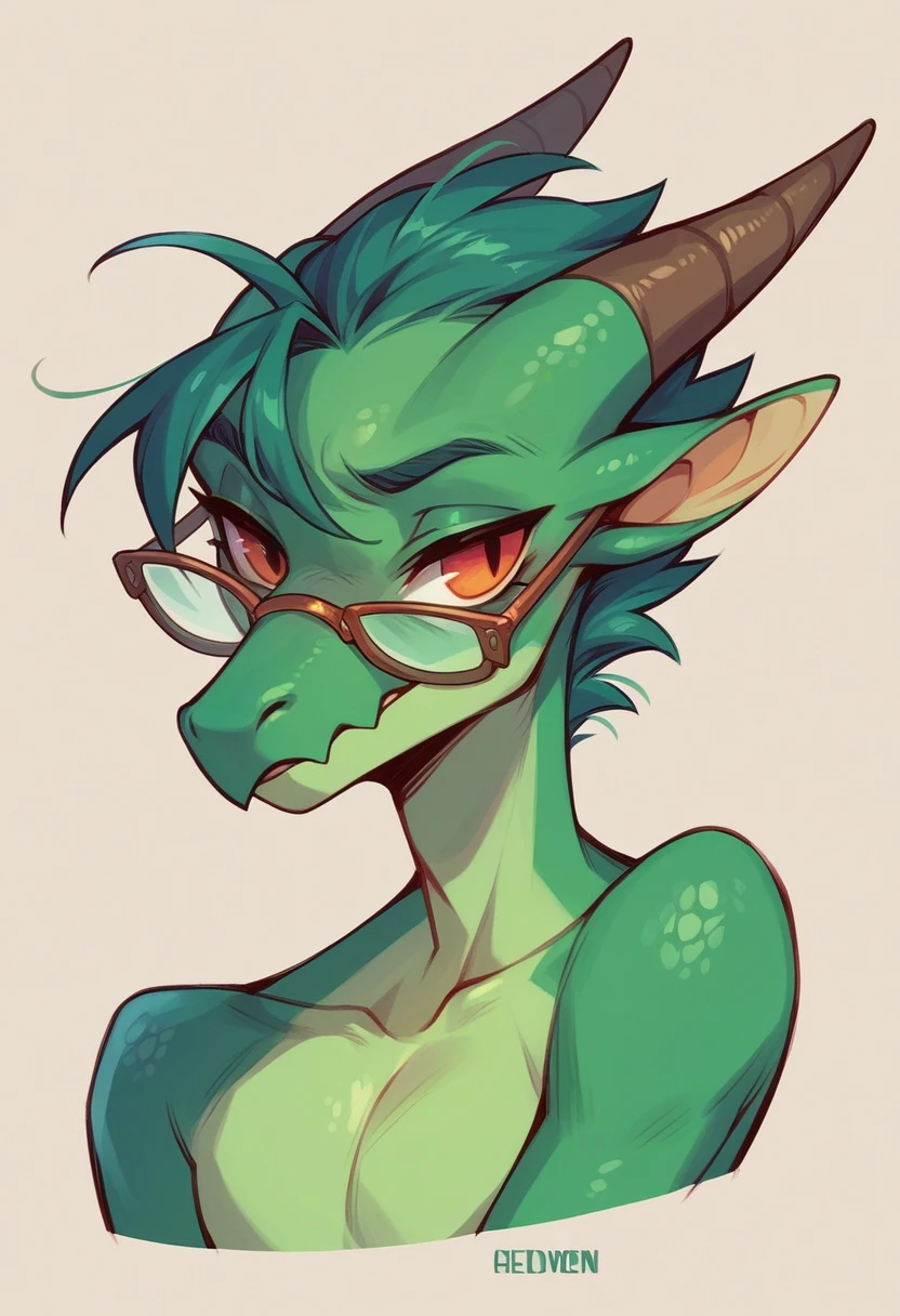 Anthro dragon(skinny body )(old age) (green scale)( glasses)  