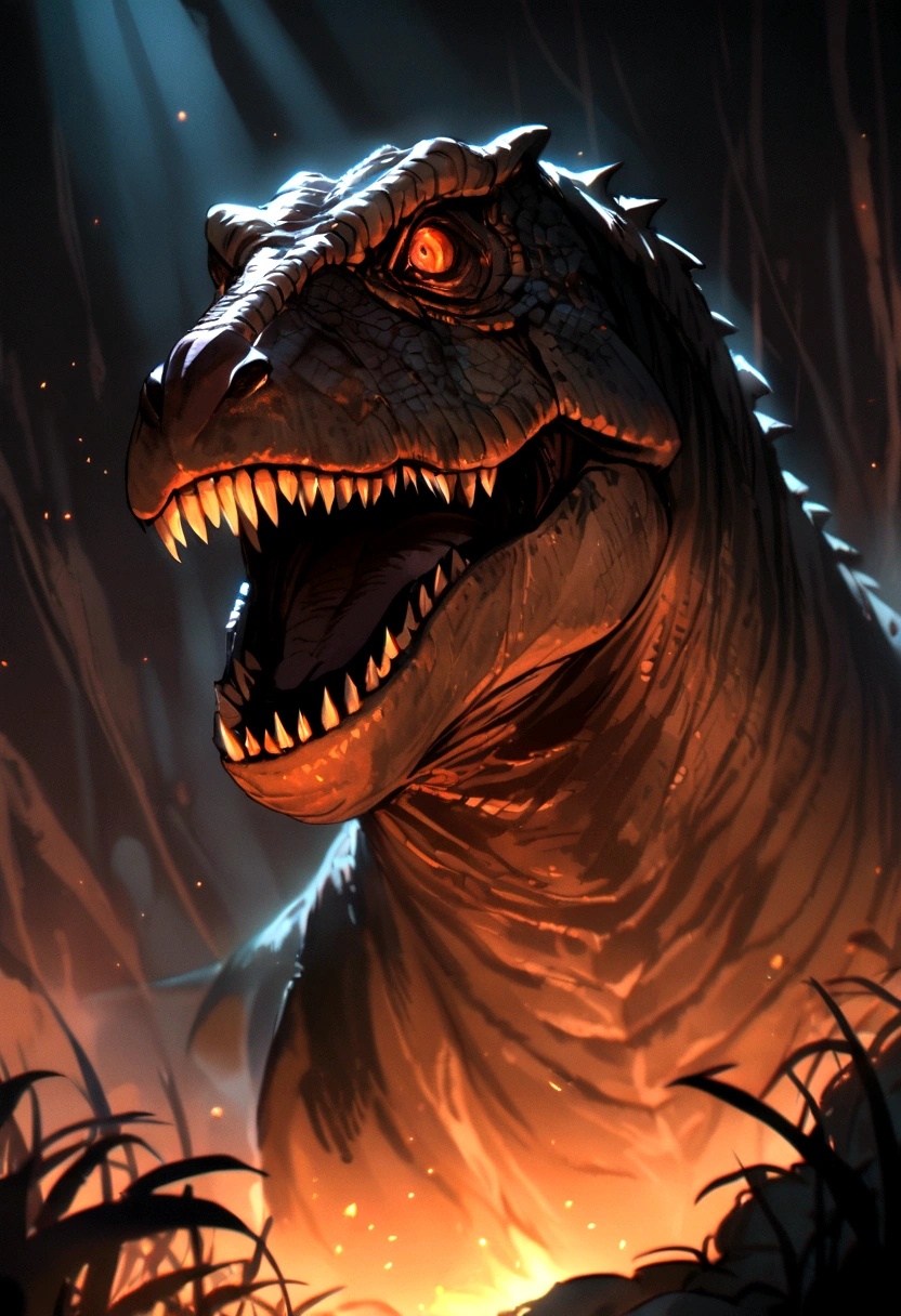 A dinosaur of the tyrannosaurus species horror scary horror