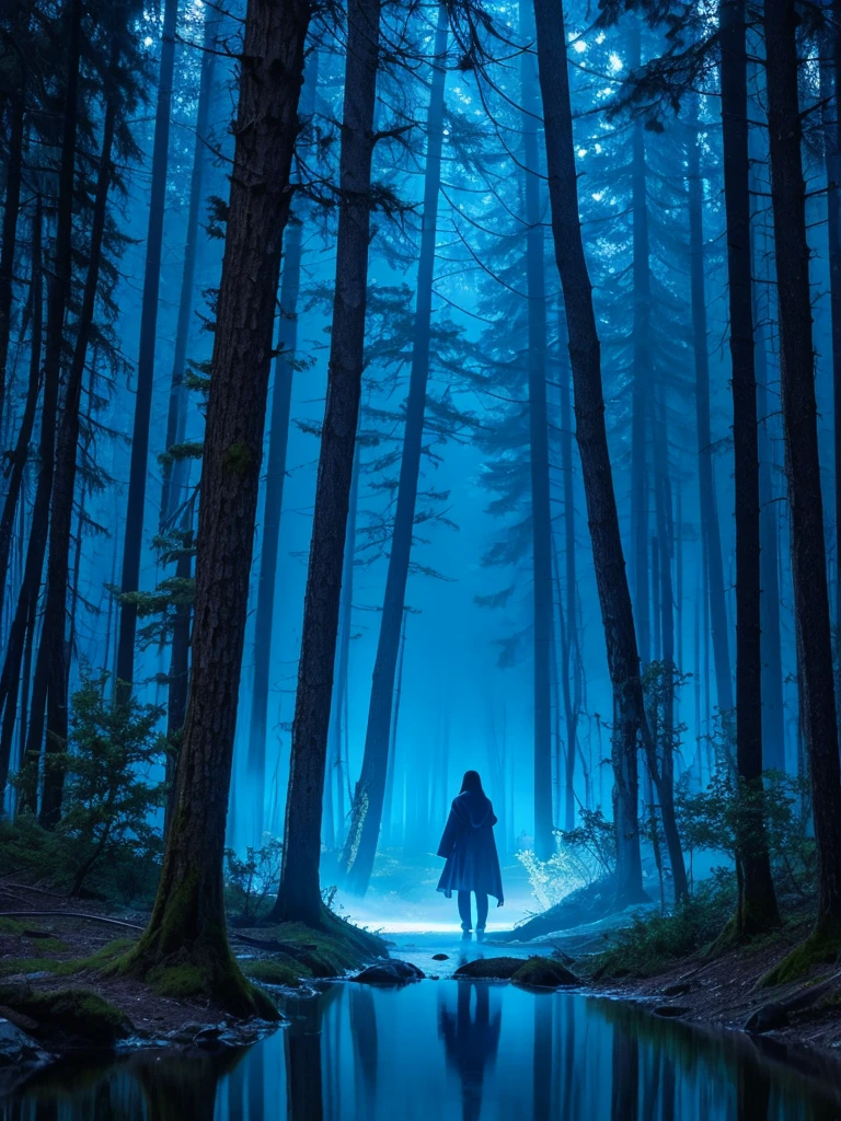 Blue Flame、ghost、Dark Forest、night、深night、Red eyes、Apparition、mysterious、lake、Foggy、turn around、spirit、Illusion