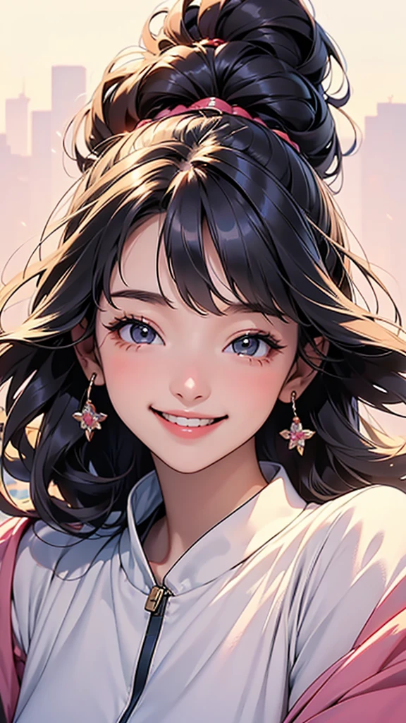 woman,(1 person),With a smile, She expressed her joy, Beautiful and smiling, Laugh gently, Cute smile, 美しいWith a smile, Happy and cheerful expression, And she laughs,very happy, (masterpiece、Highest quality)、Best details
