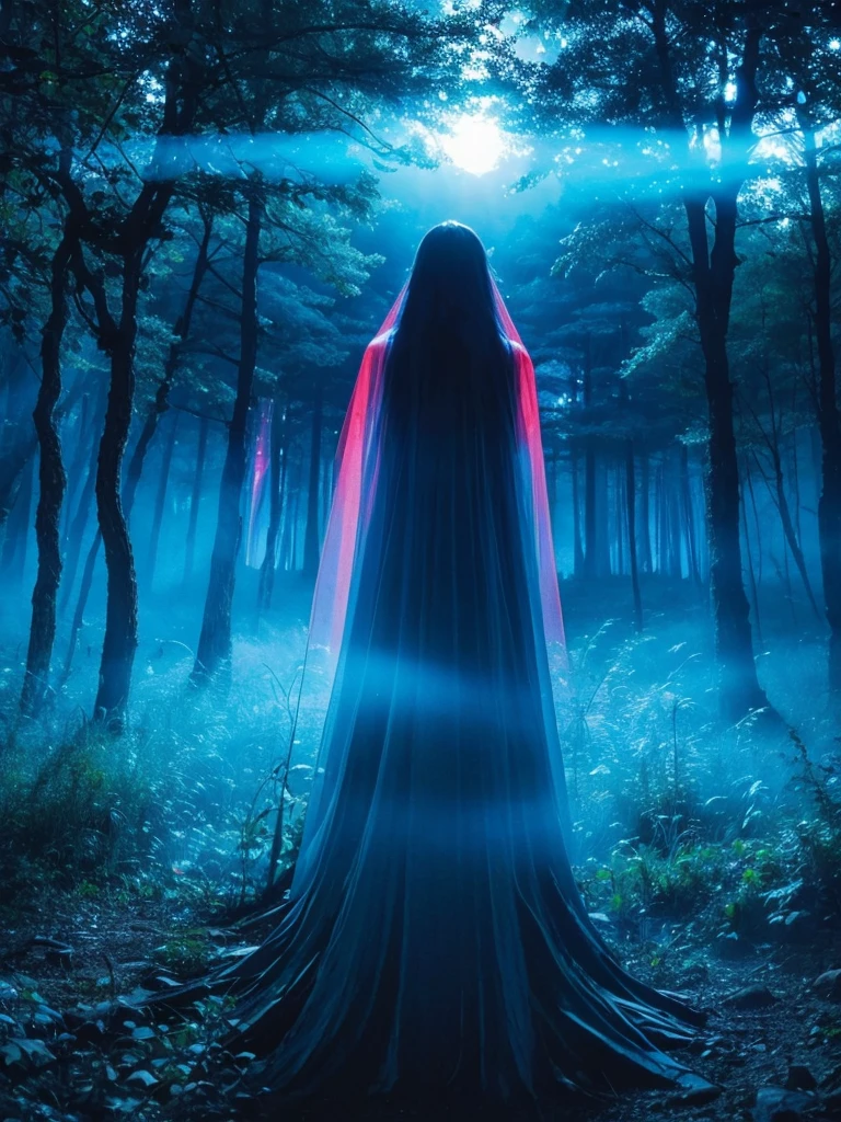 Blue Flame、ghost、Dark Forest、night、深night、Red eyes、Apparition、mysterious、lake、Foggy、turn around、spirit、Illusion、woman、