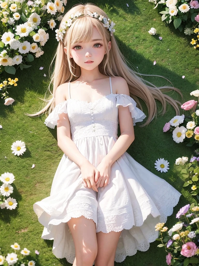 Me 100% with flowers and meadow white dress
