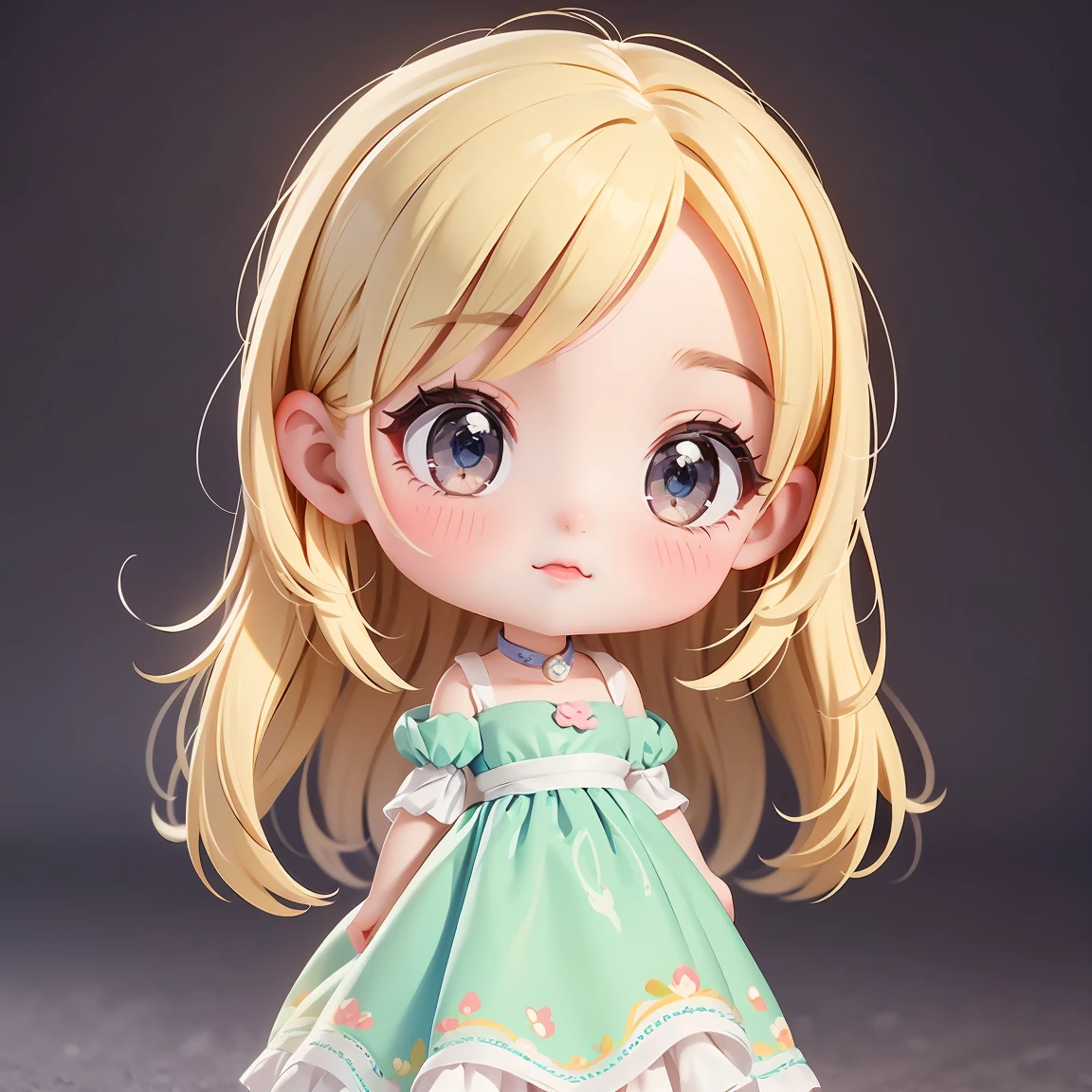  Super Chibi Character：1.8、Wearing cute shoes、background：Full white screen、Blonde Hair、Cute 7 year old girl、Cinderella Dresses、Various expressions：1.8、Various poses：1.8、Looking this way