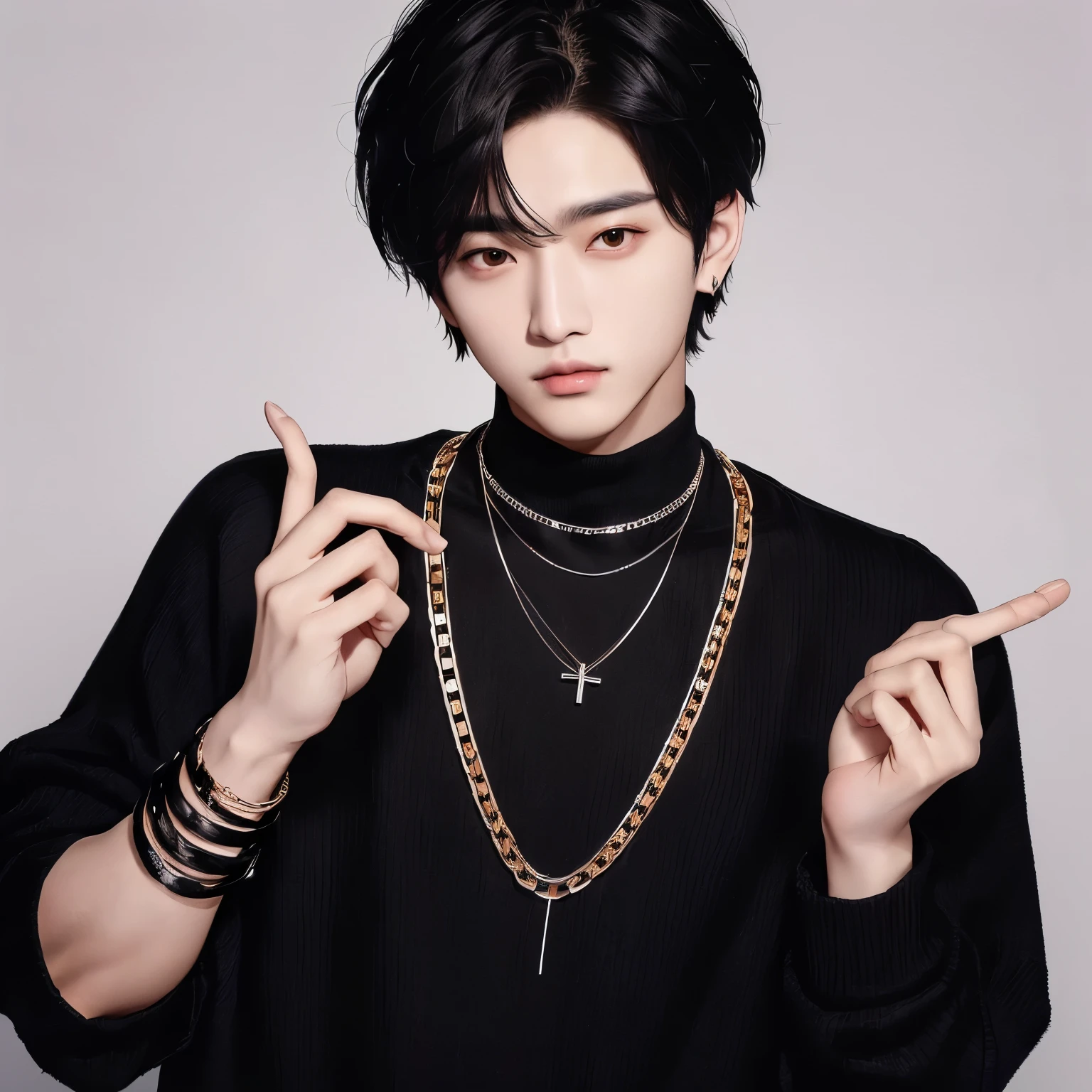 Arabian Asian man wearing a black sweater and a chain necklace, The boy has short black hair, male Ulzzang, Hyuntae, Short hair, Jungkook, Kim Do-young, Cai Xukun, Hong Jun hyung, Ulzzang, black haired yoongi, 1. The thin face of a 7-year-old boy, Kim Tae-jun, Inspired by Kun Kang