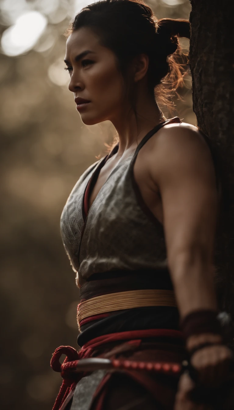 Samurai Swordsman woman Full body sexy underwear chest emphasis