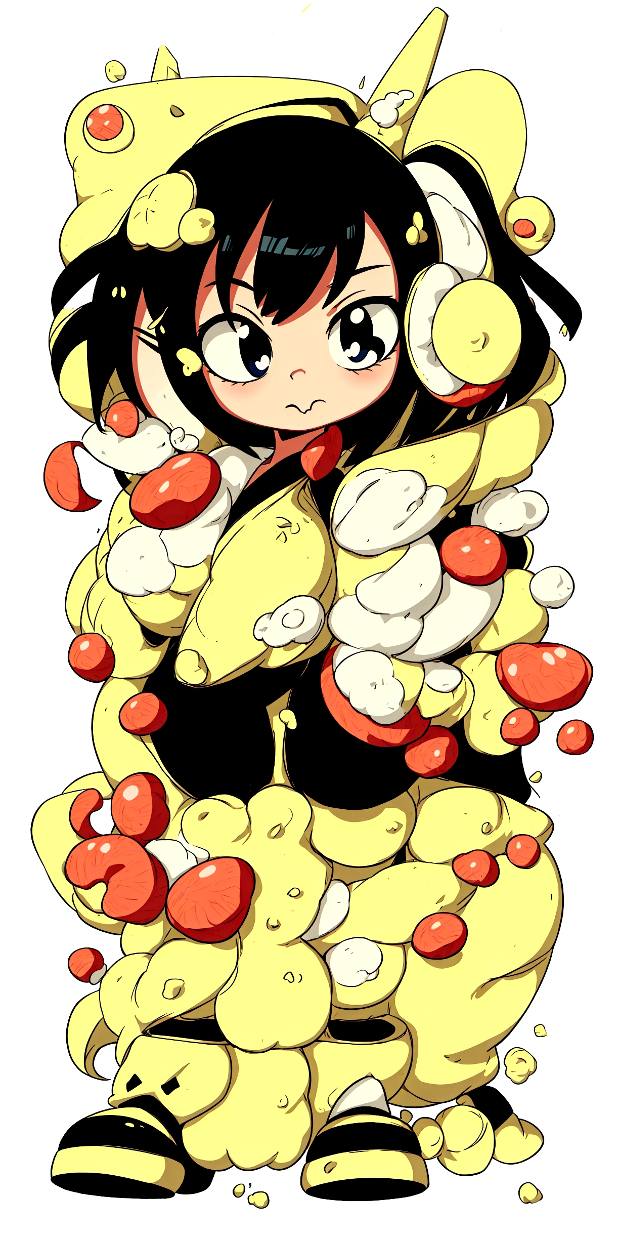 cartoon girl with headphones and a tablet pointing at something, full body!, in an anime style, full_body!!, ecchi anime style, with headphones, with head phones, chibi style, cel shaded!!!, unknown artstyle, thicc, jaidenanimations, chibi, anime moe artstyle, holding a pudica pose