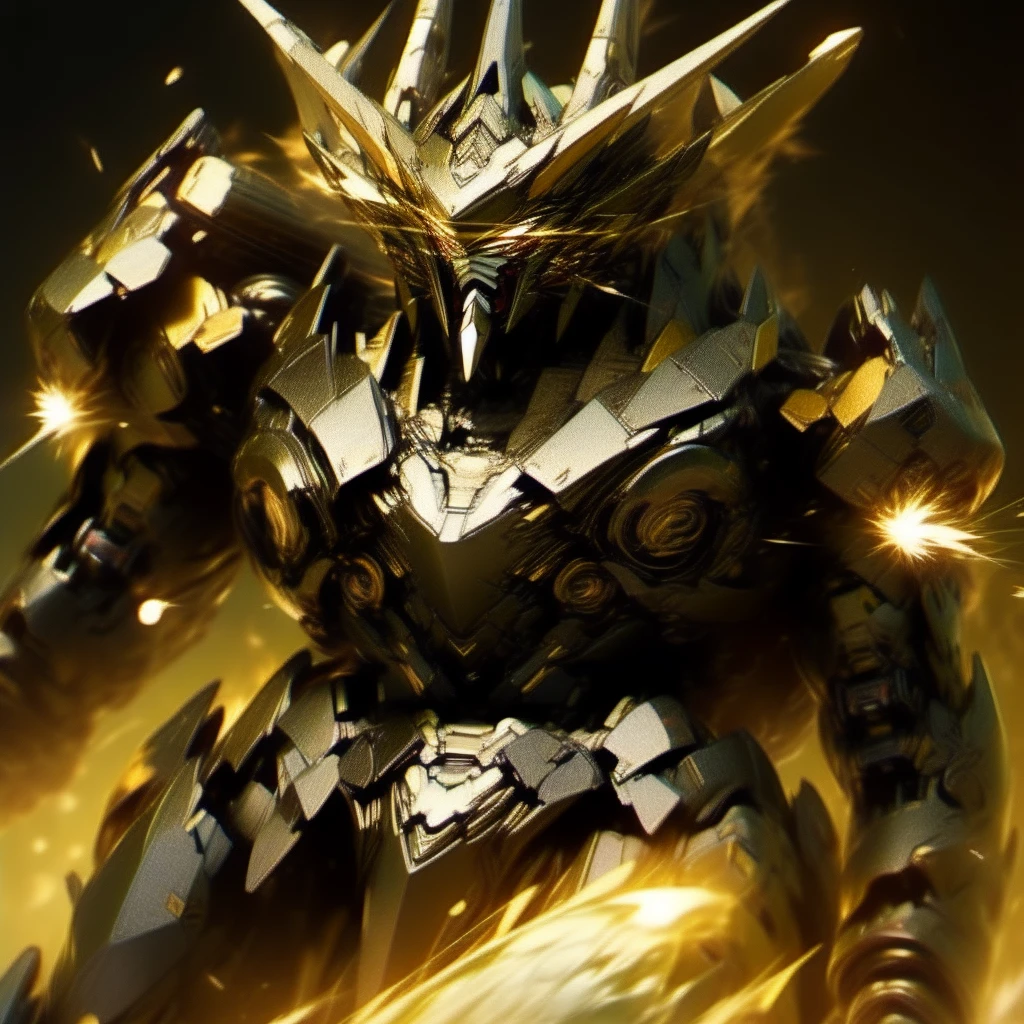 "Majestic mecha that emanates unstoppable power, exuding an imposing aura."