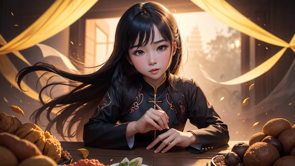 Bức ảnh này miêu tả một khung cảnh yên bình và thơ mộng bên bờ sông. Một ngôi nhà gỗ nhỏ với mái lợp truyền thống nằm trên bờ, xung quanh là cây cối và hoa cỏ. Trước ngôi nhà là một dòng sông tĩnh lặng, trên sông có một người chèo thuyền nhỏ đang di chuyển. Xa xa, những ngọn núi cao phủ sương mờ tạo nên một bức tranh phong cảnh hữu tình và tĩnh lặng. Những chi tiết như cây trúc, đá, và các dãy núi mờ ảo tăng thêm vẻ đẹp tự nhiên và thanh bình cho bức tranh.