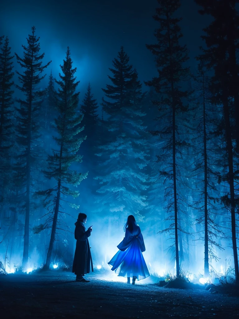 Blue Flame、ghost、Dark Forest、night、深night、Red eyes、Apparition、mysterious、lake、Foggy、turn around、spirit、Illusion、woman、turn around、Hair fluttering in the wind、Copyright circumvention、Blue light、