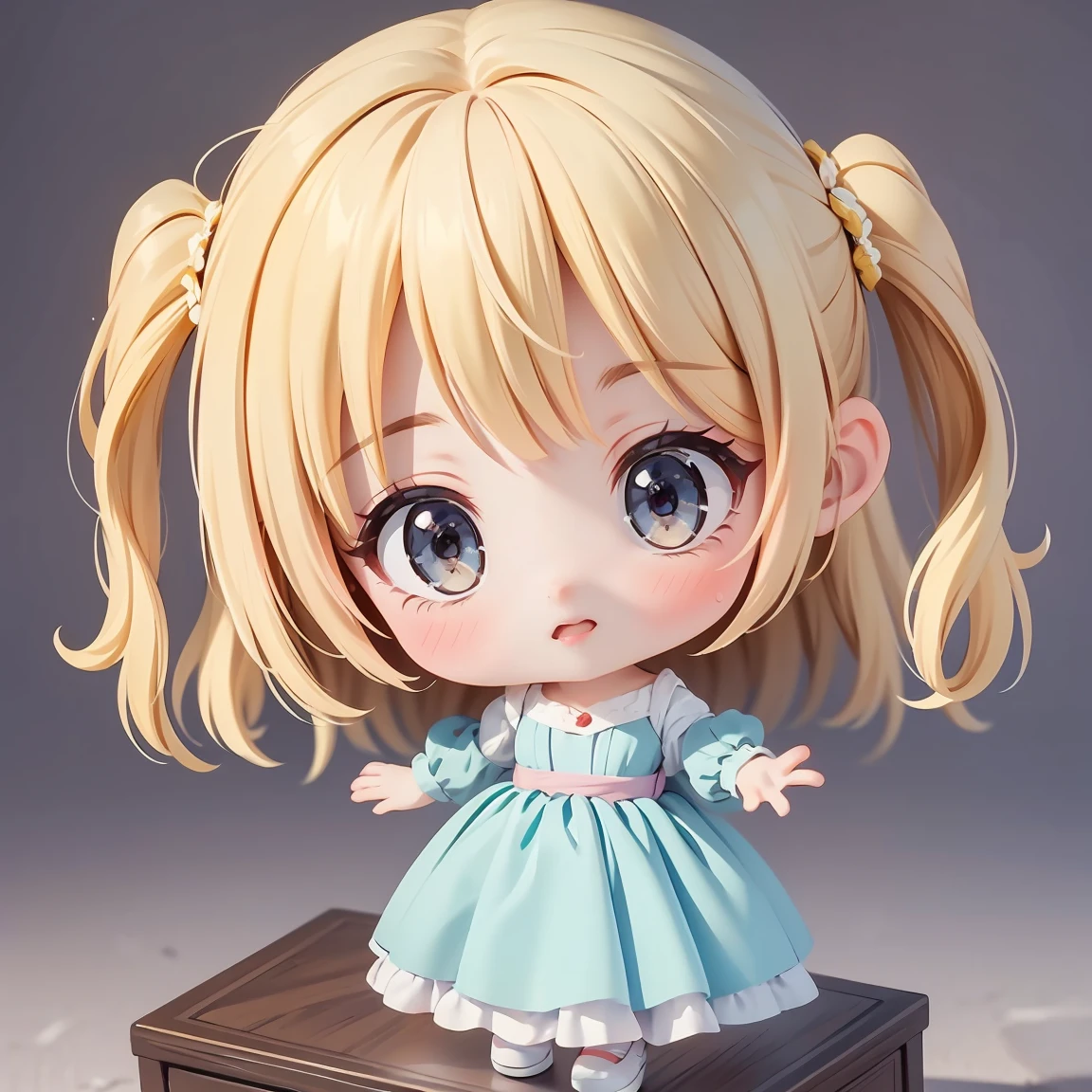  Super Chibi Character：1.8、Wearing cute shoes、background：Full white screen、Blonde Hair、Cute 7 year old girl、Cinderella Dresses、Various expressions：1.8、Various poses with moving arms：1.8、Looking this way