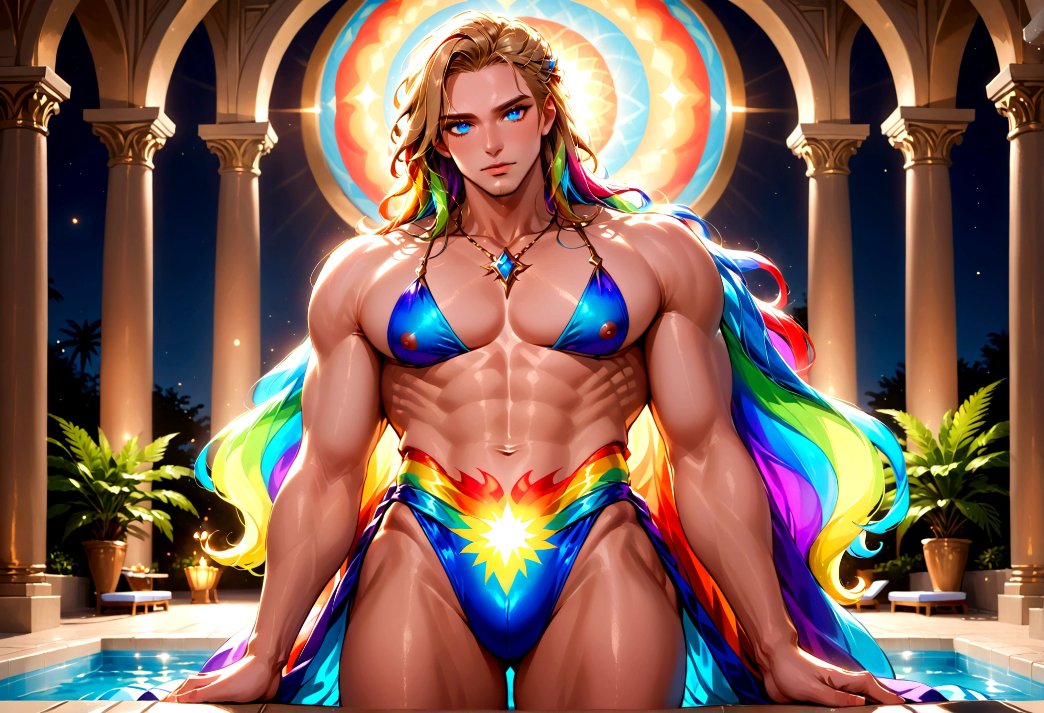 He Man and the Masters of the Universe, HeMan and friends are having a pool party. high fantasy