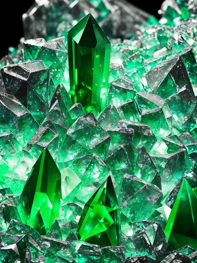 a close up of a green crystal on a rock with a dark background, a macro photograph by Eugene Leroy, flickr, crystal cubism, green crystal, beautiful crystals, glowing green crystals, emeralds, crystalline!!, crystals enlight the scene, crystals, translucent crystals, made of crystals, crystalized, with crystals on the walls, glowing crystals