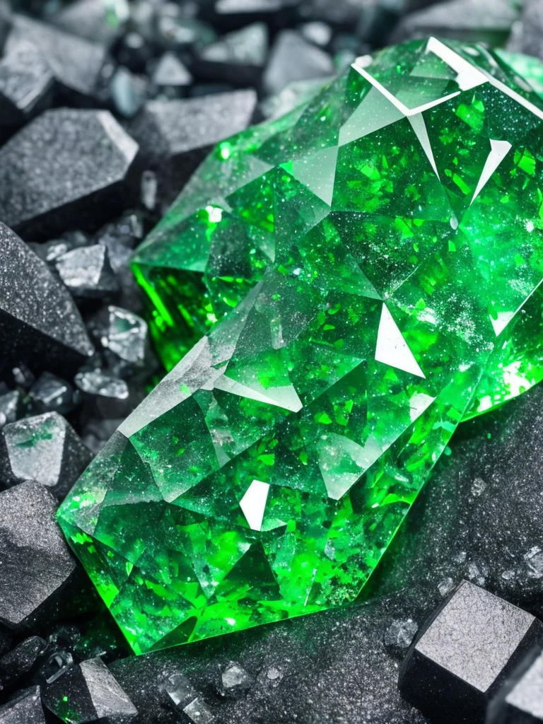 a close up of a green crystal on a rock with a dark background, a macro photograph by Eugene Leroy, flickr, crystal cubism, green crystal, beautiful crystals, glowing green crystals, emeralds, crystalline!!, crystals enlight the scene, crystals, translucent crystals, made of crystals, crystalized, with crystals on the walls, glowing crystals