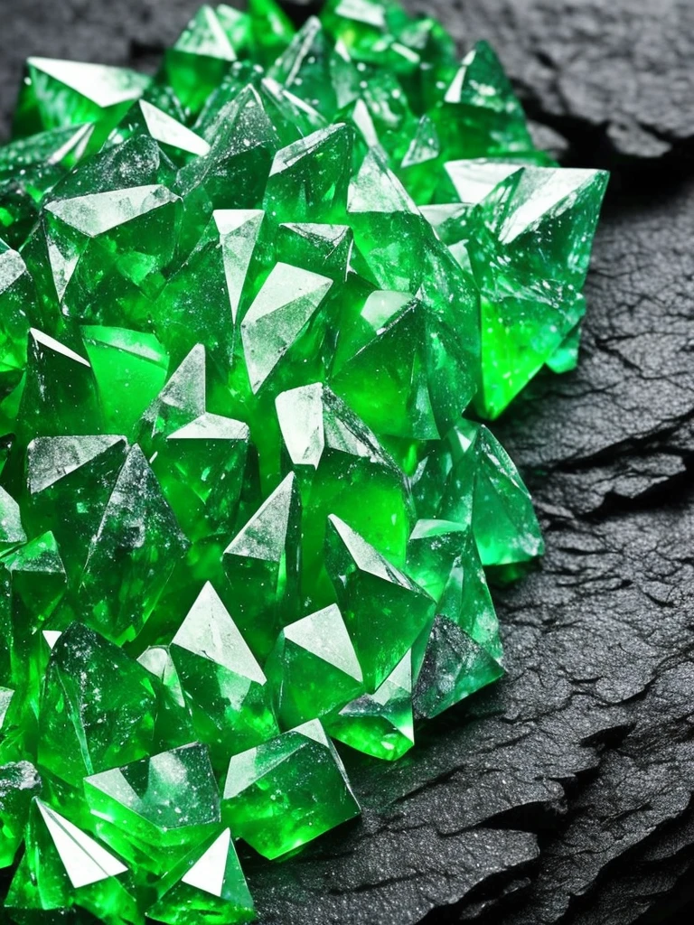 a close up of a green crystal on a rock with a dark background, a macro photograph by Eugene Leroy, flickr, crystal cubism, green crystal, beautiful crystals, glowing green crystals, emeralds, crystalline!!, crystals enlight the scene, crystals, translucent crystals, made of crystals, crystalized, with crystals on the walls, glowing crystals