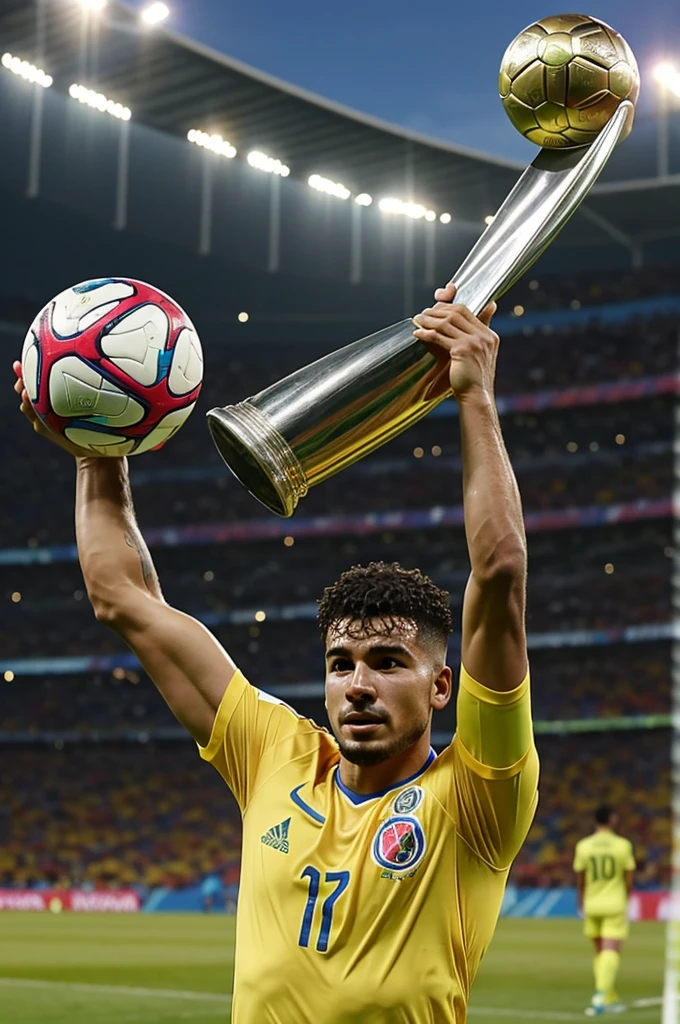 Generate an image of the Colombian soccer team lifting the 2024 Copa América