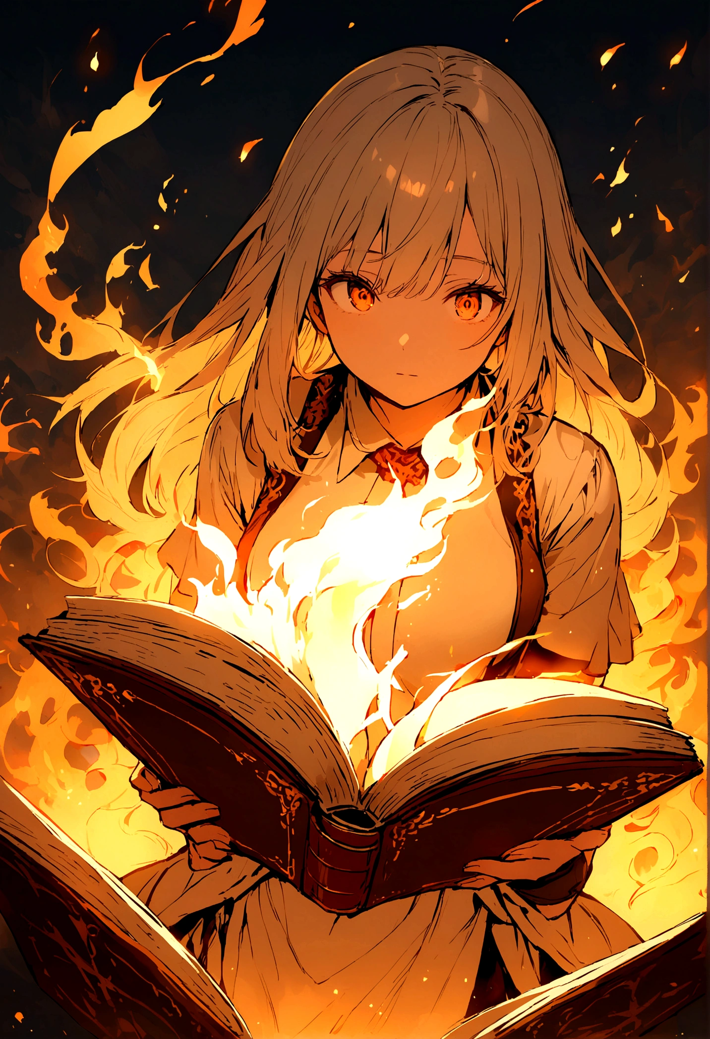 Open book with fire coming out of the middle