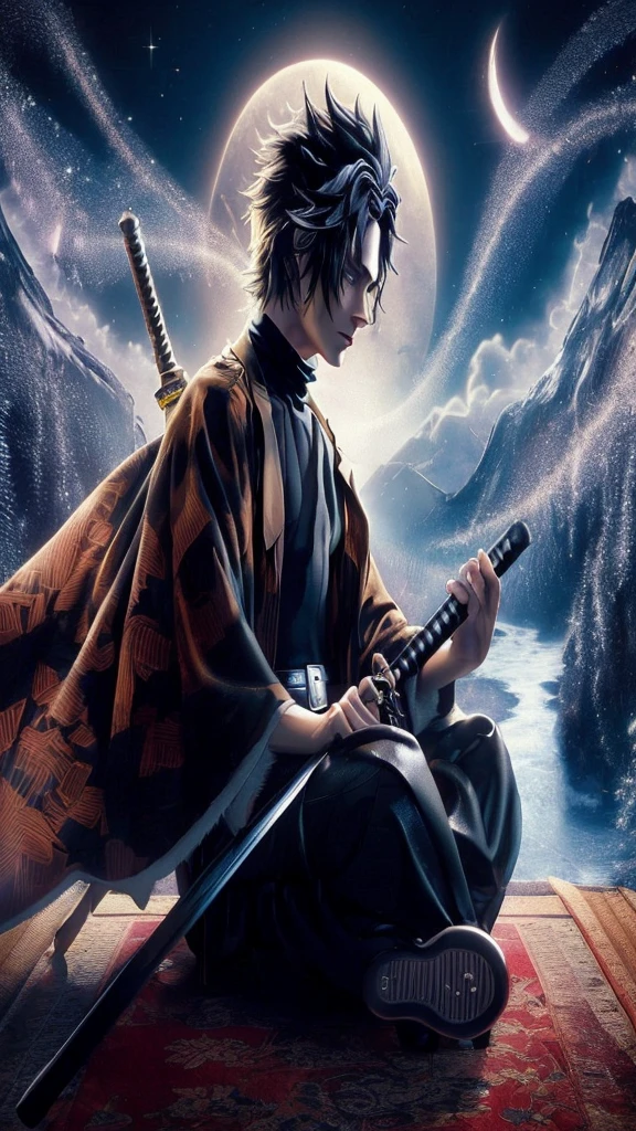 Final fantasy taste and reality graphics, Japanese young cute and cool ikemen  boy, his age is early 20s, thin eyebrows and beady eyes,  he wearing orange beige color double brest very thick trench coat, with a black color neck fur.,neck fur is black color, must black neck fur,
Must tighten your belt og coat, with epaulet, must close the front of the trench coat,, trench coat cloth the front, also wearing black very thick turtleneck lackluster shirts,  tight black leather pants, shiny black leather tight and must put on a thin leather glove both hands, black leather knee-high raceup boots,must views  head-to-toe,must views whole body, boy looks like fashion model,Do not show skin from the neck down,leather jacket leather glove and leather pants have few wrinkles,boy in the room,,Avoid showing your innerwear