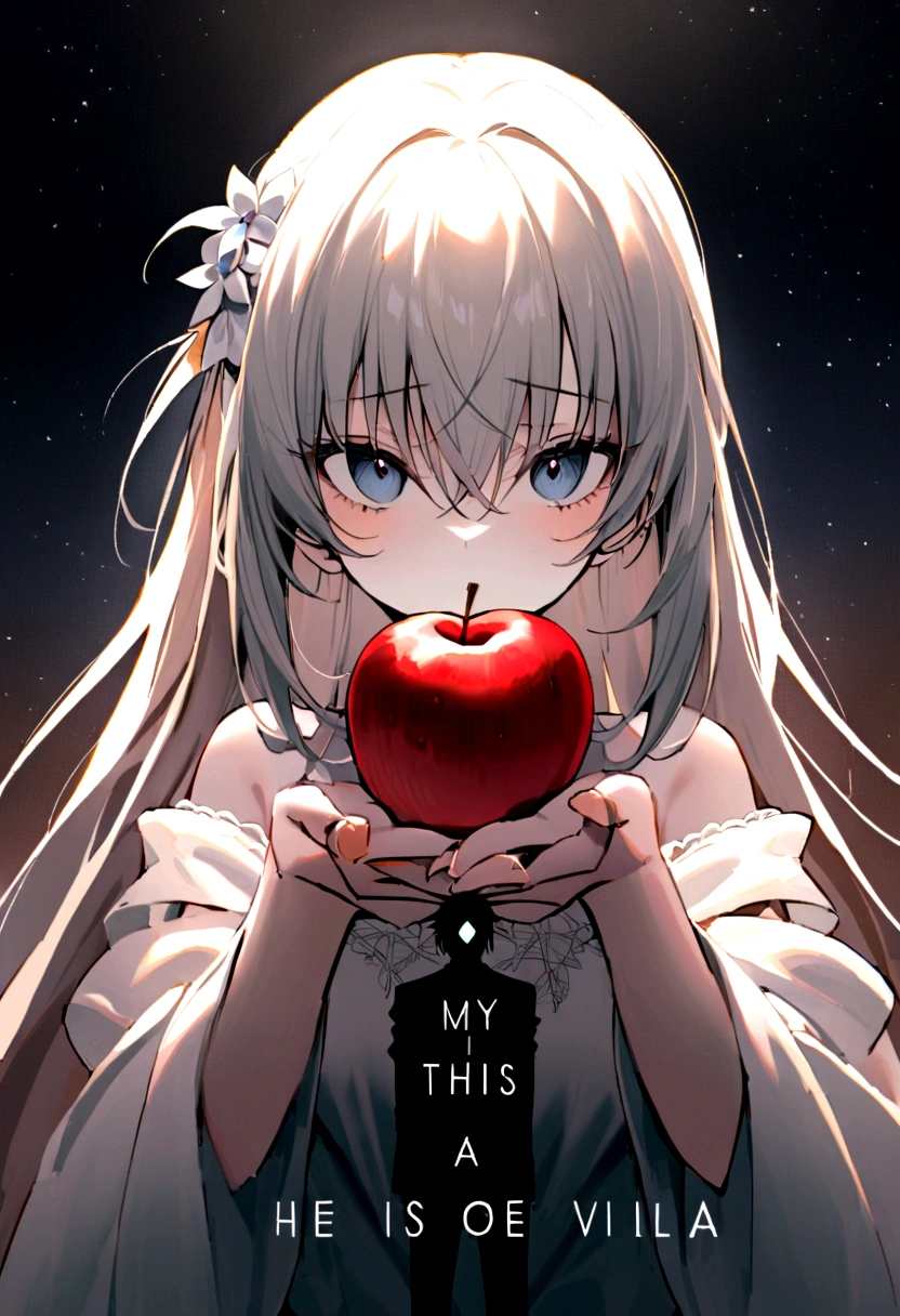 A ginger hair girl, with apple g4en eyes, she is 158cm tall and she is standing next to a man with silver hair and he has obsidian eyes, he is 183 cm tall, this is a novel cover, the novel is titled as my I became the Villain's Unexpected Bride