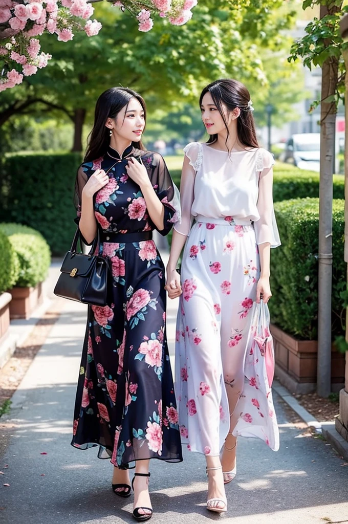 This summer,I want some sweet floral dresses,可以考虑以下几种款式和Pairing suggestions:Features of long floral skirt:Long design,Elegant and generous。
Fabric Selection:Chiffon or silk。
Colors and Patterns:Light background with large floral pattern。
Pairing suggestions:Pair with a pair of simple high heels,A simple handbag,And some elegant accessories。