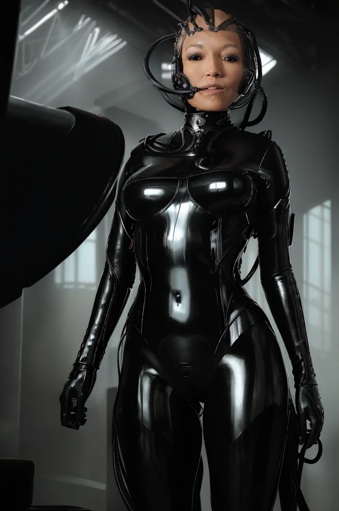 (tawny newsome:1.2), (black skin:1.2), (liquid metal girl full body
 sttldunf uniform:1.2), (Liquid Metal sttldunf uniform:1.2) being assimilated by  Borg, robotic, 
ballgag, leather catsuit, belt, lying, prisoner, (best quality,4k,8k,highres,masterpiece:1.2),ultra-detailed,(realistic,photorealistic,photo-realistic:1.37),dark moody lighting,dramatic chiaroscuro,cinematic, (portrait:1.2)