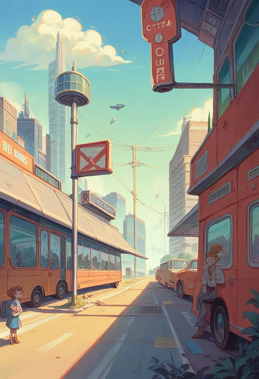 futuristic city, aliens get out of the bus, the surface of the planet Saturn, Ikarus-280 bus, in space, bus stop pavilion, diamond volumetric painting, fashionable astronomical fantasy